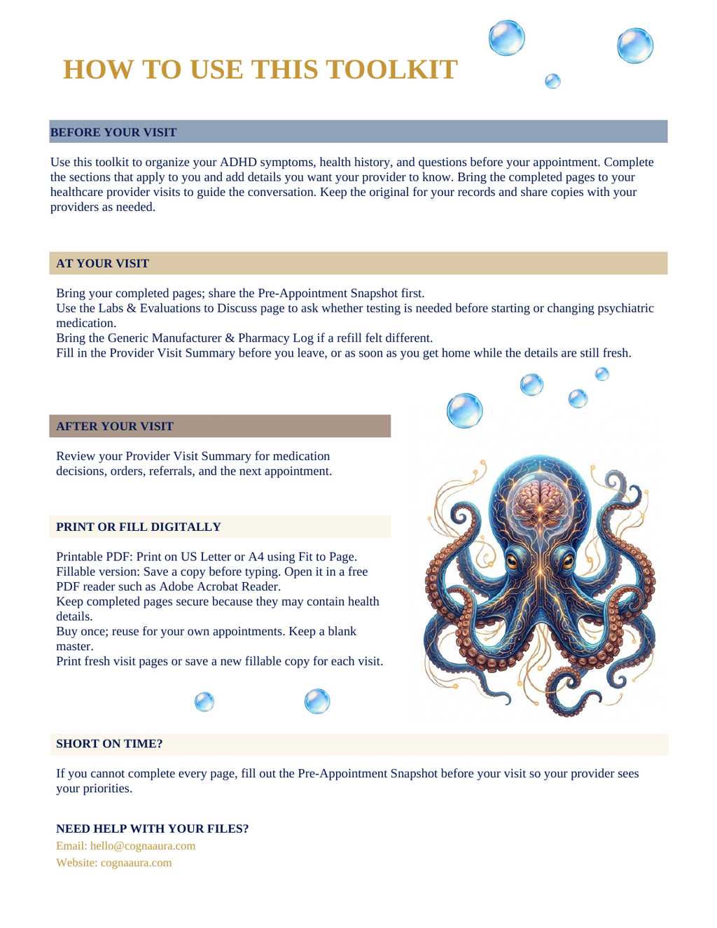 CognaAura Adult ADHD Provider Appointment Toolkit — Printable + Fillab